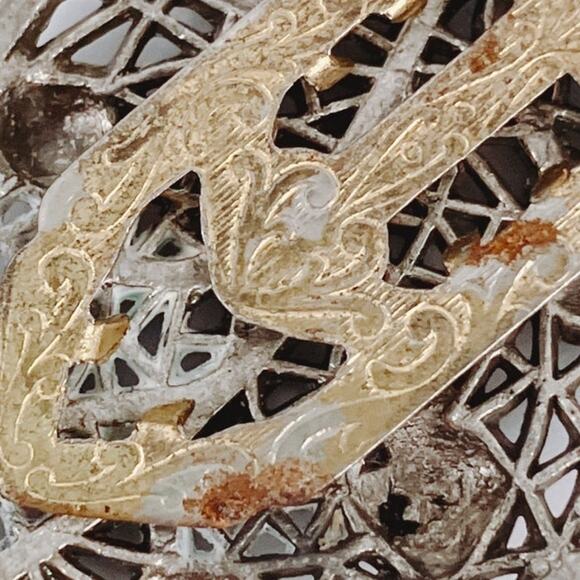 Vintage 1930s Signed LN Dress Clip Floral Openwork Silver Tone - Picture 13 of 15